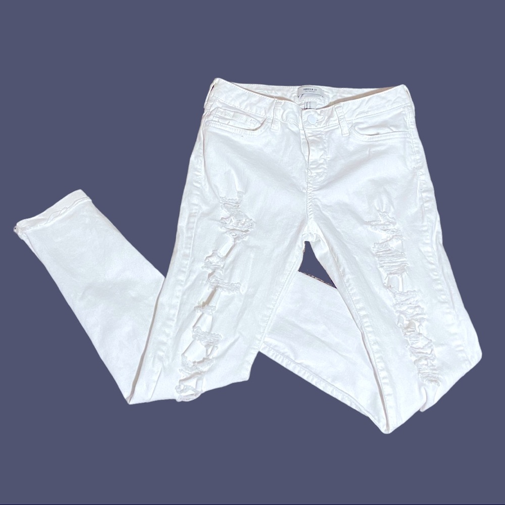 Forever21 white distressed jeans
